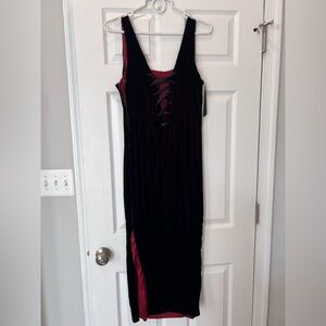 Vintage Laundry by Shelli Segal Velvet and Silk Dress with corset lace and slit